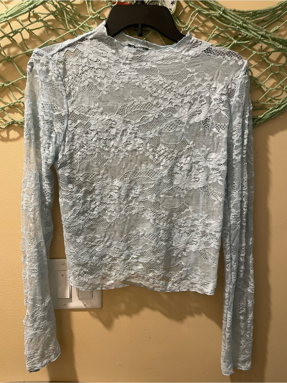 wild fable sheer sequined / sparkly lace top in light blue